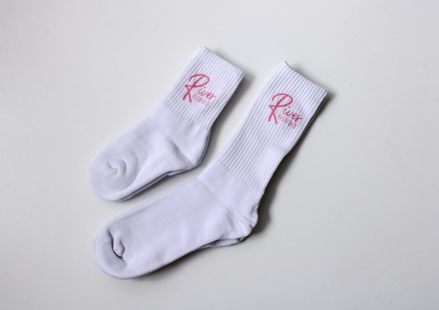 Kids White Socks (pink logo)